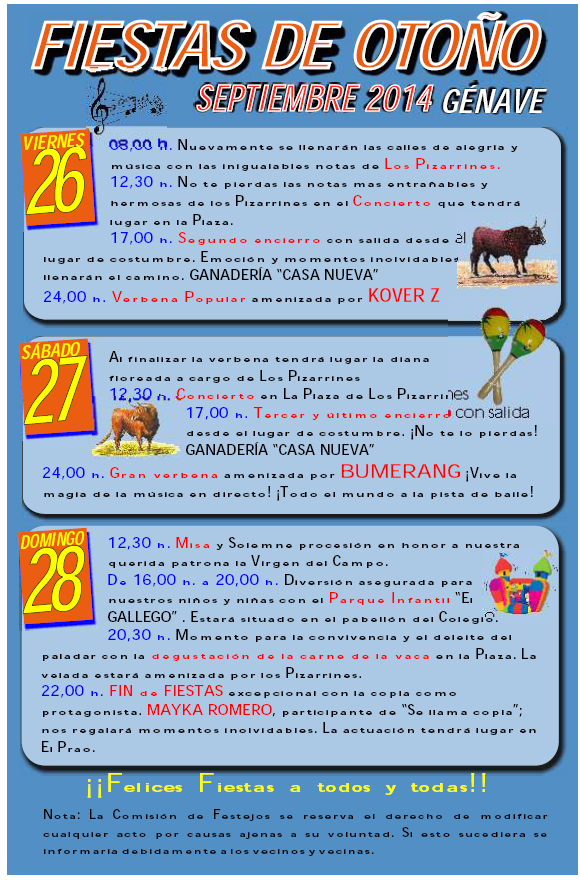 Programación Oficial Fiestas de Otoño 2014